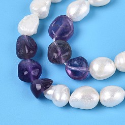 天然アメジストナゲットと天然養殖淡水真珠ビーズ連売り  5.5~12x4.5~9x3.5~9mm  穴：0.8mm  パール：6~13x6~9x3.5~7.5mm  穴：0.6mm  約19~21個/連  6.30~6.69インチ（16~17cm）&nbsp;PEAR-N023-01A-07