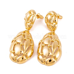 Retro Hollow Oval Drawbench Brass Dangle Stud Earrings for Women&nbsp;EJEW-G391-13G