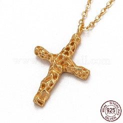 925スターリングシルバーペンダントネックレス  アズキチェーンと引き輪付き  クロス  ゴールドカラー  15-3/4インチ（40cm）&nbsp;NJEW-H209-12G