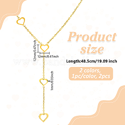 2個 2色 304ステンレススチール ハートリンクチェーン Yネックレス レディース  ミックスカラー  16.34インチ（41.5cm）  1pc /カラー&nbsp;NJEW-HY0001-21
