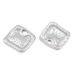 304ステンレススチールチャーム  槌目模様の四角いチャーム  ステンレス鋼色  12.5x13x2mm  穴：2.5mm&nbsp;SA-CBAC381-02P