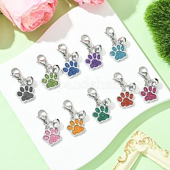 10個 10色 グリッター 犬の足跡 合金 エナメル ペンダント デコレーション  バッグの飾りに使えるロブスター クロー クラスプ チャーム  ミックスカラー  34mm  1pc /カラー&nbsp;HJEW-JM02272