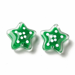 透明ガラスビーズ  水玉模様で  スター  グリーン  13x13x6.5mm  穴：1mm&nbsp;LS-LAMP-M011-05F