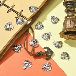 チベットスタイルハロウィンカボチャジャックオーランタン合金ペンダント20個  鉛フリー＆カドミウムフリー  アンティークシルバー  18x16x3mm  穴：1.8mm&nbsp;TIBEP-YW0001-43AS