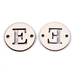 未完成の天然ポプラ材リンクコネクター  レーザー切断  単語とフラットラウンド  文字.e  29.5x2.5mm  穴：2.5mm&nbsp;WOOD-S045-140B-01E