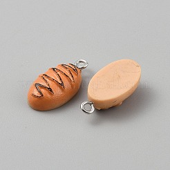 不透明樹脂ペンダント10個  模造パン  プラチナ合金ループ付き  ダークオレンジ  22~23x10.5x6.5mm  穴：2mm&nbsp;CRES-WH0017-06C-P