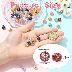 クラックル＆ベーキングペイント透明ガラスビーズ100個  ロンデル  ミックスカラー  10x7.5mm  穴：1.6mm&nbsp;GLAA-CJ0003-03