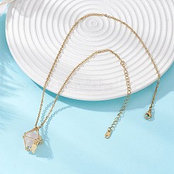 Brass Macrame Pouch Natural Rose Quartz Inside & 304 Stainless Steel Pendant Necklaces for Women&nbsp;NJEW-JN05607-02