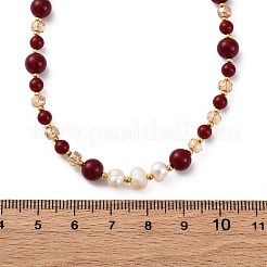 Natural Carnelian(Dyed & Heated) & Rhodochrosite & Freshwater Pearl & Glass Beaded Necklaces&nbsp;NJEW-U026-24G