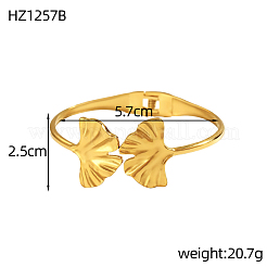304ステンレススチール製カフバングル  イチョウの葉  イオンプレーティング（ip）  18KGP本金メッキ  内径：2.24インチ（5.7cm）&nbsp;STAS-OY009-16G
