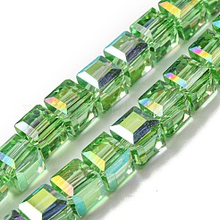 電気メッキガラスビーズセット  半分虹メッキ  多面カット  キューブ  ミックスカラー  7~7.5x7~7.5x7~7.5mm  穴：1mm&nbsp;EGLA-M031-01A-HR