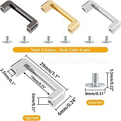 12セット3色の亜鉛合金製バッグ吊り下げ留め具  金属アーチ橋ハードウェア  ネジ付き  ミックスカラー  2.9x0.55x0.9cm  穴：2.5mm  4セット/カラー&nbsp;FIND-WR0005-56