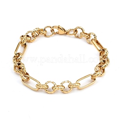 女性用304ステンレススチールフィガロチェーンブレスレット  PVD真空メッキ  22KGP本金メッキ  8-1/4インチ（21cm）&nbsp;LS-BJEW-Z143-06G