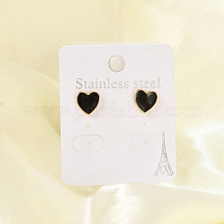 304ステンレススチールエナメルスタッドピアス  ハート  ゴールドカラー  ブラック  8x8mm&nbsp;EJEW-G421-01G-02