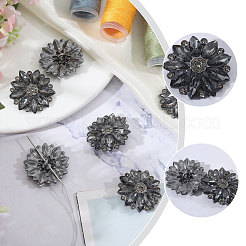 合金ガラスボタン6個  衣服の装飾  1穴  花  ジェット  26x8.5mm  穴：2.5mm&nbsp;BUTT-CA0001-24