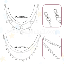 2Pcs 2 Styles Heart Star Alloy & Iron Double Layer Chains for Jeans Pants&nbsp;HJEW-GA00015