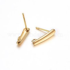 イオンプレーティング（IP）304ステンレススチールスタッドピアス金具  カン付き  ゴールドカラー  15x3x1mm  穴：1.8mm  ピン：0.8mm  100個/袋&nbsp;STAS-H467-05G
