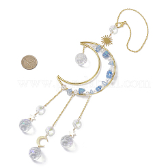 Nuggets Natural Quartz & Brass Moon Hanging Suncatchers&nbsp;HJEW-JM04253-04