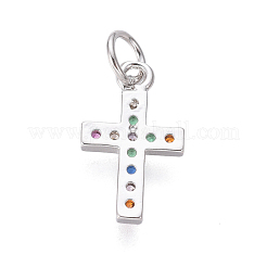 Brass Micro Pave Cubic Zirconia Tiny Cross Charms&nbsp;ZIRC-I032-64P