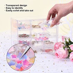 事務用品やアクセサリー類を収納できる12コンパートメントのプラスチック収納ボックス  透明  17.9x9.8x15.5cm&nbsp;AJEW-YWC0009-001