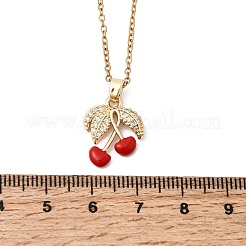 Brass Micro Pave Clear Cubic Zirconia Enamel Red Cherry Pendant 304 Stainless Steel Cable Chain Necklaces for Women&nbsp;NJEW-H092-04G