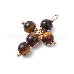 天然石タイガーアイペンダント  銅線と  クロス  33x22x6.5mm  穴：3x2.5mm&nbsp;PALLOY-JF02886-02