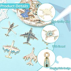24個6スタイルアロイエナメルペンダント  飛行機チャーム  ゴールドカラー  ミックスカラー  37~43x23~42mm  4個/スタイル&nbsp;ENAM-CJ0007-45