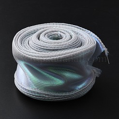 フラットレインボーカラーオーガンジーリボン  ちょう結び用虹色リボン  花  ギフトデコレーション  銀  1-5/8~1-3/4インチ（40~43mm）  10ヤード/ロール&nbsp;OCOR-TAC0015-06C