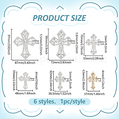6Pcs 6 Styles Cross Hotfix Rhinestone Appliques&nbsp;DIY-FG0009-90