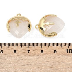 天然水晶ファセットペンダント  ラックメッキ真鍮ティアドロップチャーム付き  ゴールドカラー  22.5x19x8mm  穴：1.6mm&nbsp;G-K347-09G-01