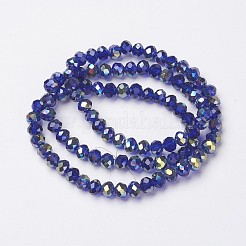 電気メッキ透明ガラスビーズ連売り  メッキ半分緑  多面カット  ロンデル  ブルー  3.5x3mm  穴：0.4mm  約110~115個/連  12.2~13.0インチ（31~33cm）&nbsp;EGLA-A034-T3mm-S15