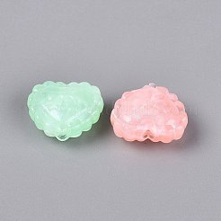 光沢のあるツートンカラーの透明アクリルビーズ  ちょう結び模様のハート  暗闇で光る  グリッターパウダー付き  ミックスカラー  19x22x11.5mm  穴：3mm  約210個/500g&nbsp;OACR-Q199-47