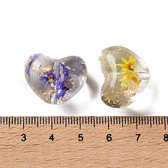 透明樹脂ビーズ  ドライフラワーと金箔入り  ハート  18x22.5x15mm  穴：2mm&nbsp;RESI-B031-02C