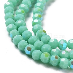 オペークガラスビーズ連売り  ファセット（32ファセット）  ラウンド  アクアマリン  4mm  穴：0.8mm  約87~93個/連  32~33cm&nbsp;EGLA-A035-P4mm-L14