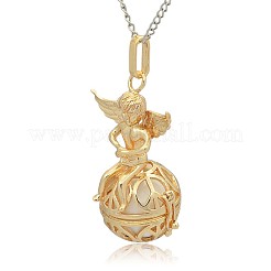 Golden Tone Brass Hollow Round Cage Pendants&nbsp;KK-J238-08G
