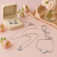 2色のハート合金ラインストーンペンダントネックレス＆スタッドピアス＆指輪＆リンクブレスレットセット（女性用）  ミックスカラー  465mm&nbsp;SJEW-HY0001-07