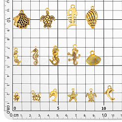 90個15スタイルチベットスタイルアロイペンダント  混合形状  アンティーク黄金  8~26x7.5~18x2~8mm  穴：1~2.5mm  6個/スタイル&nbsp;FIND-PH0017-41