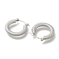 304ステンレススチールストライプリングフープピアス女性用  ステンレス鋼色  22.5x3.5mm&nbsp;EJEW-S227-71P