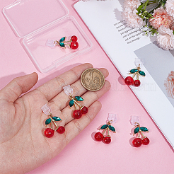 6 個のプラスチックモバイル防塵プラグ  合金とアクリルのペンダント付き  チェリー  ゴールドカラー  38mm&nbsp;HJEW-WH00213
