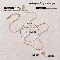 夏ビーチ 304ステンレススチール エナメル アイスクリーム ペンダント ネックレス（女性用）  ゴールドカラー  ピンク  14.96インチ（38cm）&nbsp;FD1093