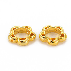 チベット風合金ビーズ  花  カドミウムフリー＆鉛フリー  ゴールドカラー  14.5x15x3.5mm  穴：1mm  約690個/1000g&nbsp;TIBEB-N005-039
