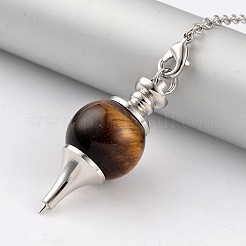 Natural Tiger Eye Sphere Dowsing Pendulums&nbsp;BJEW-E292-A09