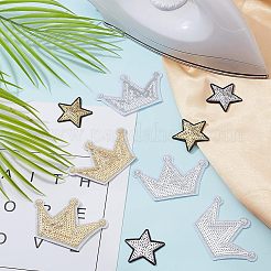 24個2スタイルのコンピューター化された刺繡布アイロンオン/パッチ縫い  マスクと衣装のアクセサリー  パイルレットアップリケ  クラウン＆スター  ミックスカラー  38~55x40~81x1~1.5mm  6個/スタイル&nbsp;DIY-FG0002-85