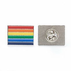 合金エナメルブローチ  エナメルピン  バタフライクラッチ付き  虹の長方形  プラチナ  カラフル  18.5x24.5x10mm&nbsp;JEWB-M020-17-P