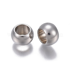 変色しにくい201ステンレススチールヨーロピアンビーズ  大穴ビーズ  ロンデル  ステンレス鋼色  8x5mm  穴：4.9mm&nbsp;STAS-P236-35P
