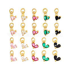 20Pcs 10 Styles Brass Micro Pave Cubic Zirconia Pendants&nbsp;KK-PH0012-99