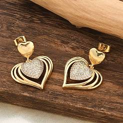 Brass Micro Pave Clear Cubic Zirconia Dangle Stud Earrings for Women&nbsp;EJEW-F352-05G-03