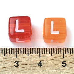 スプレー塗装透明アクリルビーズ  文字付きのキューブ  ミックスカラー  文字l  9.5x9.5x10mm  穴：3.8mm  約570個/500g&nbsp;MACR-K365-07L