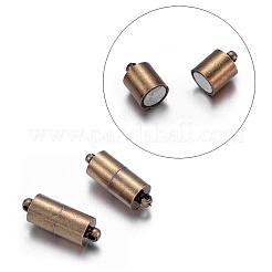 ループ付き真鍮製マグネットクラスプ  ニッケルフリー  コラム  アンティークブロンズ  16x6mm  穴：1.5mm&nbsp;X-KK-MC027-AB-NF