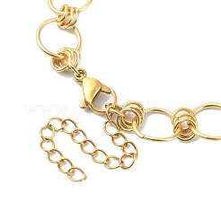 304ステンレススチールリングリンクチェーンブレスレット  ゴールドカラー  7-5/8インチ（19.4cm）&nbsp;BJEW-TA00334-03